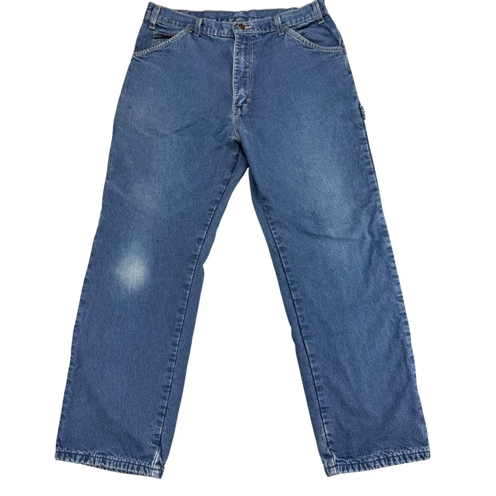 Dickies Mens Flannel Lined Carpenter Jeans Blue Denim Work Pants 32x27.5 Y2K